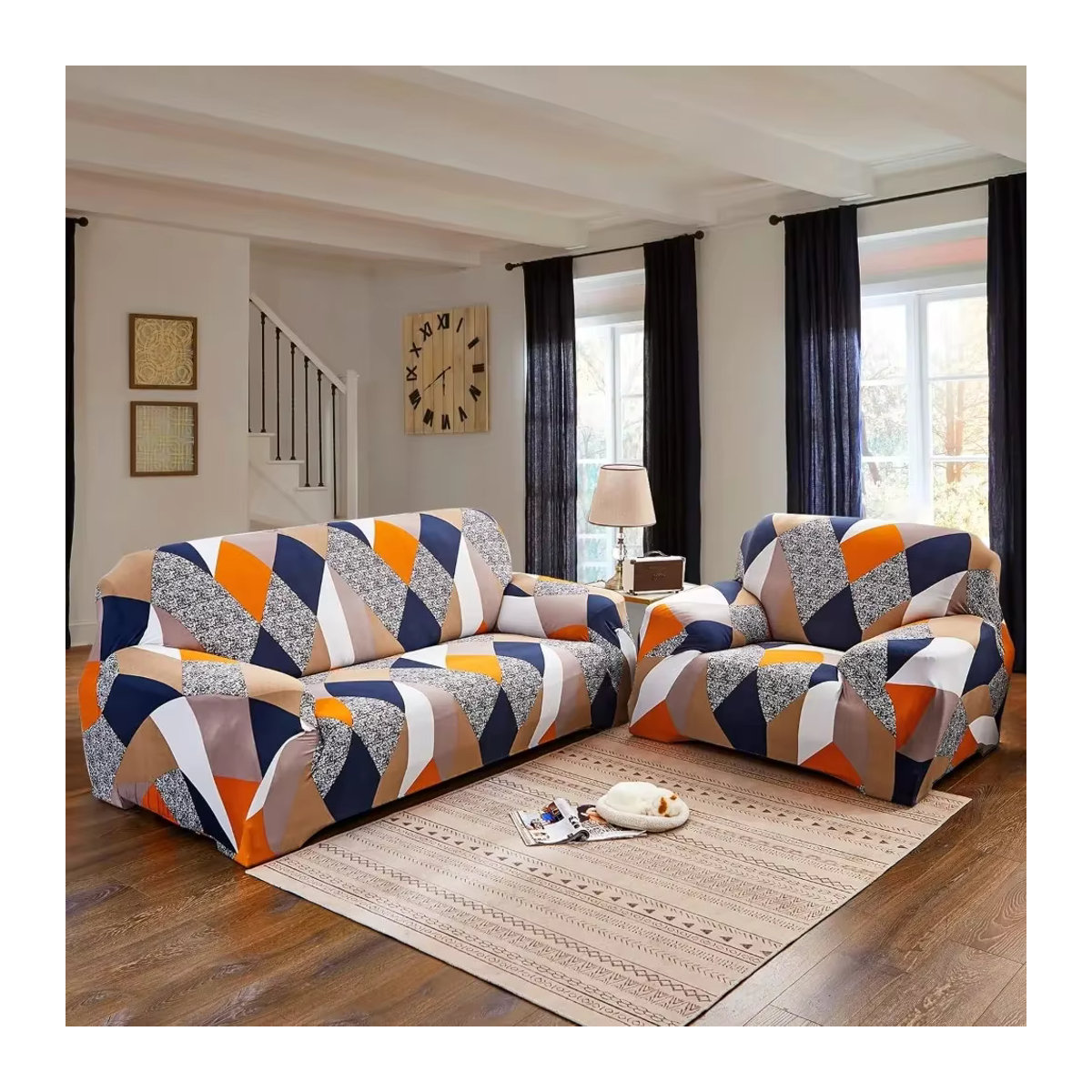 Universeller Stretch-Sofabezug mit Kissenbezug für 1- bis 4-Sitzer und L-förmige Sofas in Mehrfarbig - Bild 4