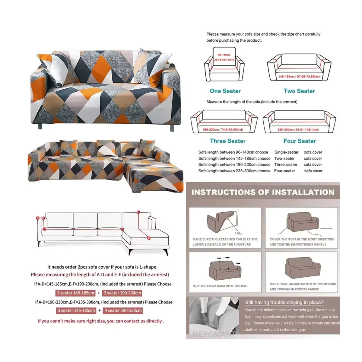 Universeller Stretch-Sofabezug mit Kissenbezug für 1- bis 4-Sitzer und L-förmige Sofas in Mehrfarbig - Bild 5