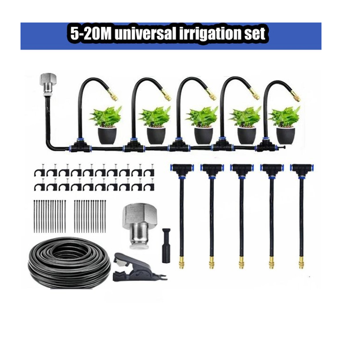 Universelles automatisches Bewässerungs-Sprinkler-Kit mit rotierender Kupferdüse für Garten und Balkon, Schwarz - Bild 1