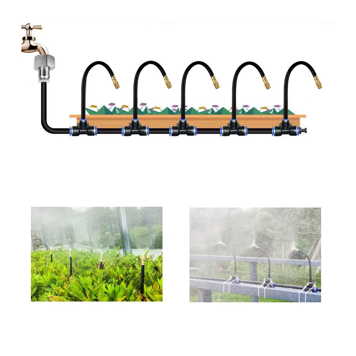 Universelles automatisches Bewässerungs-Sprinkler-Kit mit rotierender Kupferdüse für Garten und Balkon, Schwarz - Bild 3