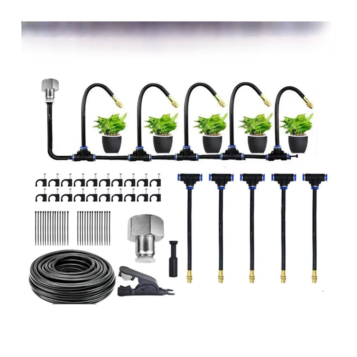 Universelles automatisches Bewässerungs-Sprinkler-Kit mit rotierender Kupferdüse für Garten und Balkon, Schwarz - Bild 6