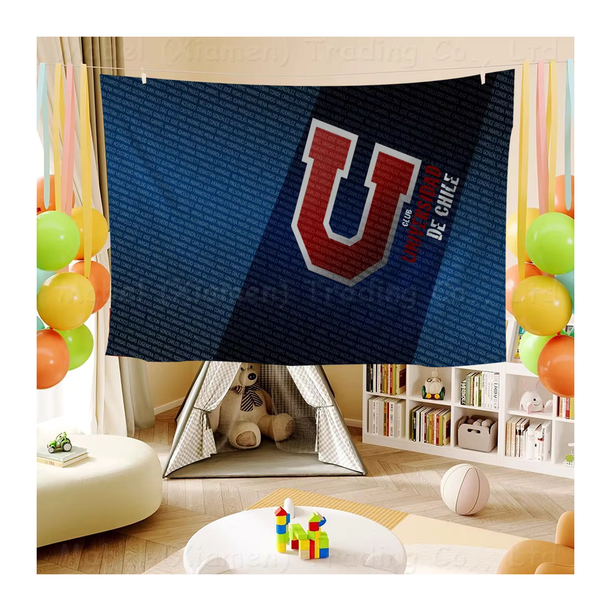 University Of-C-Chile Wandbehang mit Logo Cartoon Design in Blau, Textil Banner zur Dekoration - Bild 4