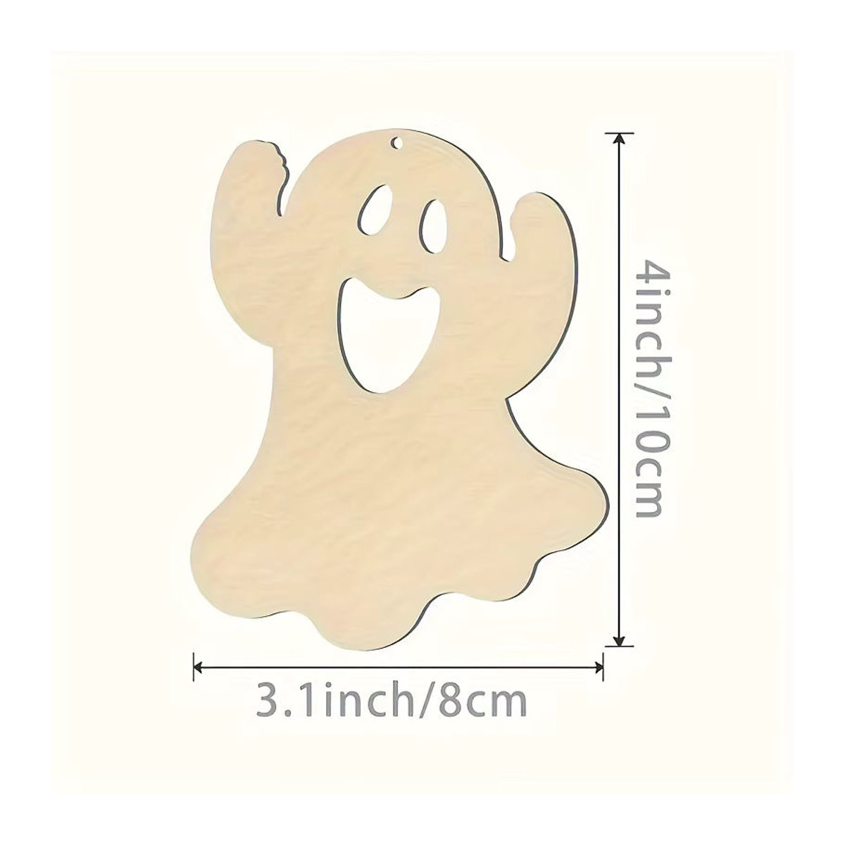 Unlackierte Holz-Geister zum Selbermachen für Halloween und Weihnachtsdekoration, beige hängende Holzausschnitte mit Schnur - Bild 2