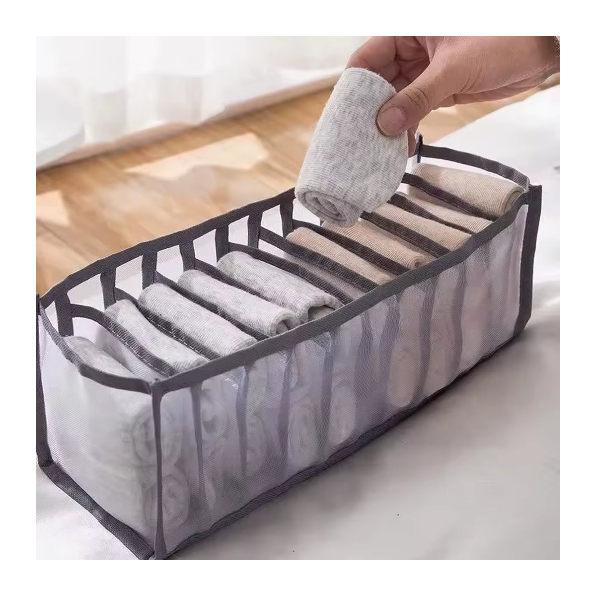 Unterwäsche Schubladen Organizer Set aus faltbaren Boxen für Socken, BHs und Unterhosen in Grau - Bild 2