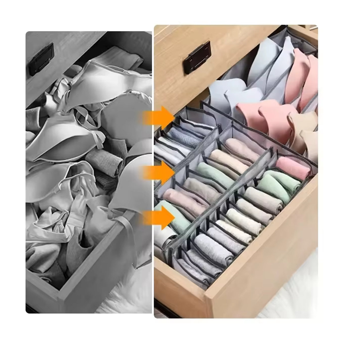 Unterwäsche Schubladen Organizer Set aus faltbaren Boxen für Socken, BHs und Unterhosen in Grau - Bild 5