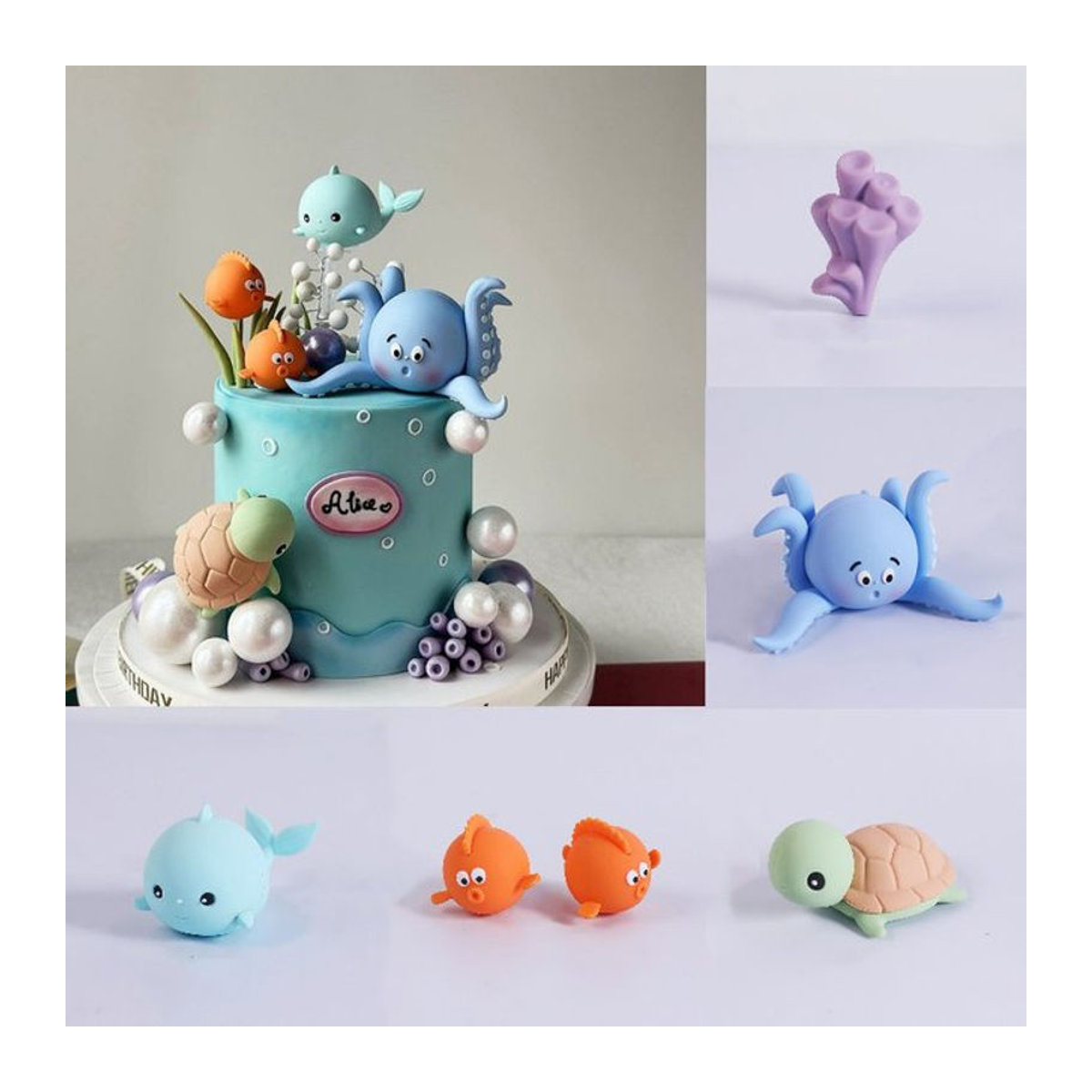 Unterwasserwelt Kuchen Topper mit Fisch, Walen und Oktopus für Kindergeburtstage und Baby Shower in Mehrfarbig - Bild 1