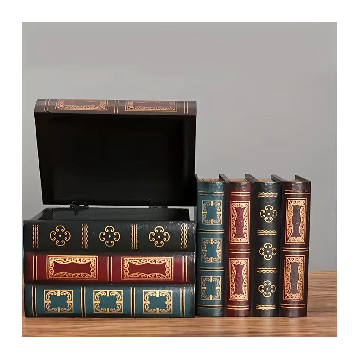 Untior Aufbewahrungsbox in Buchform aus Holz im Vintage-Stil, mehrfarbig und rechteckig - Bild 3