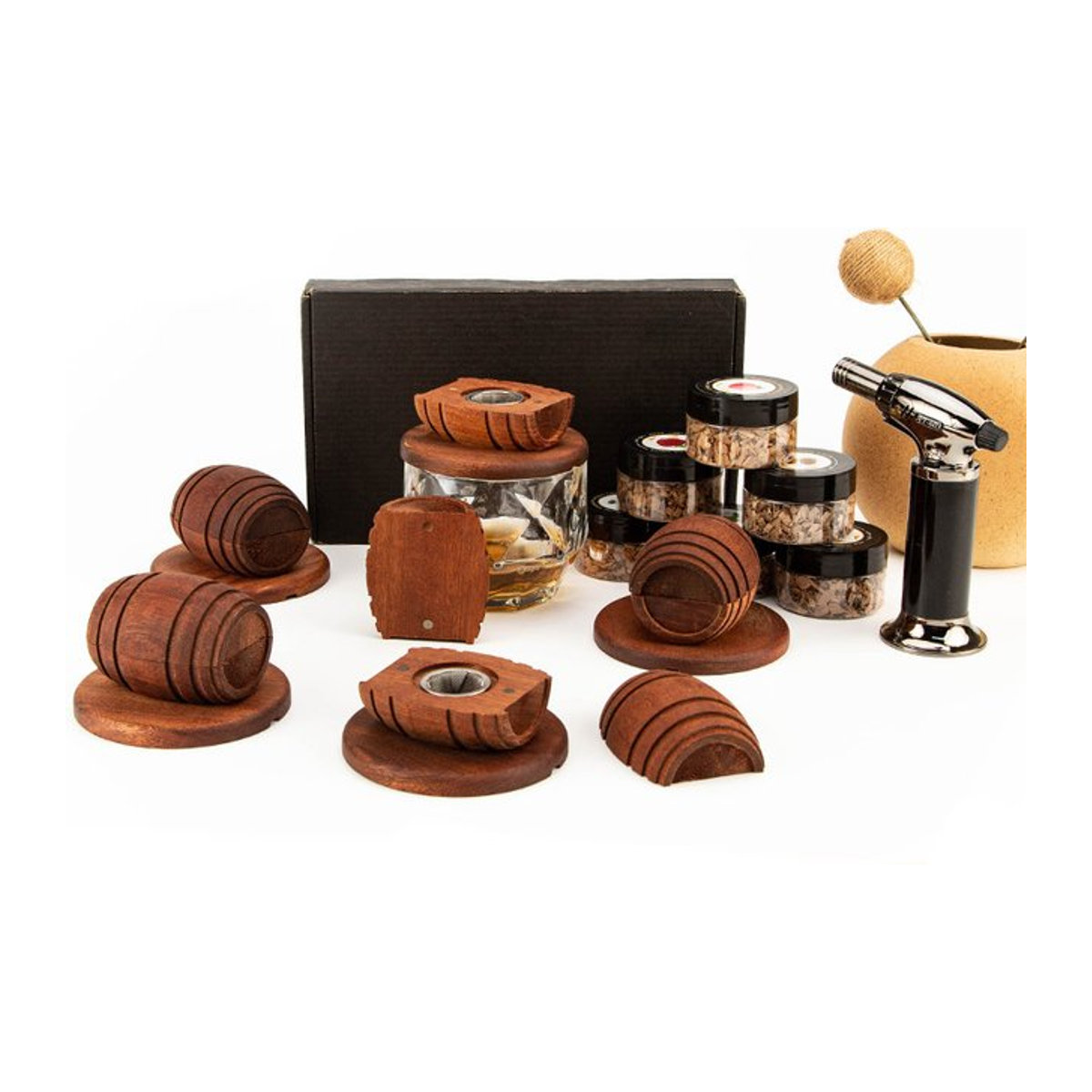 Untior Cocktail-Fass-Räucher-Set in Braun mit 4 Geschmacksrichtungen und Holzspänen für Whisky und Cocktails im klassischen Stil - Bild 1