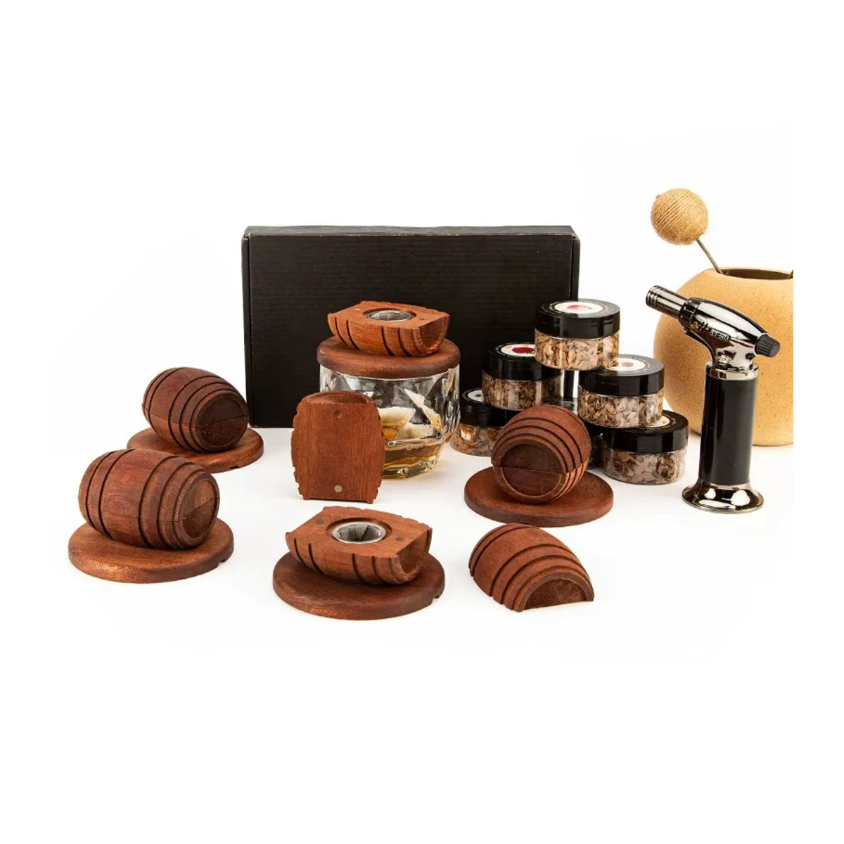 Untior Cocktail-Fass-Räucher-Set in Braun mit 4 Geschmacksrichtungen und Holzspänen für Whisky und Cocktails im klassischen Stil - Bild 7