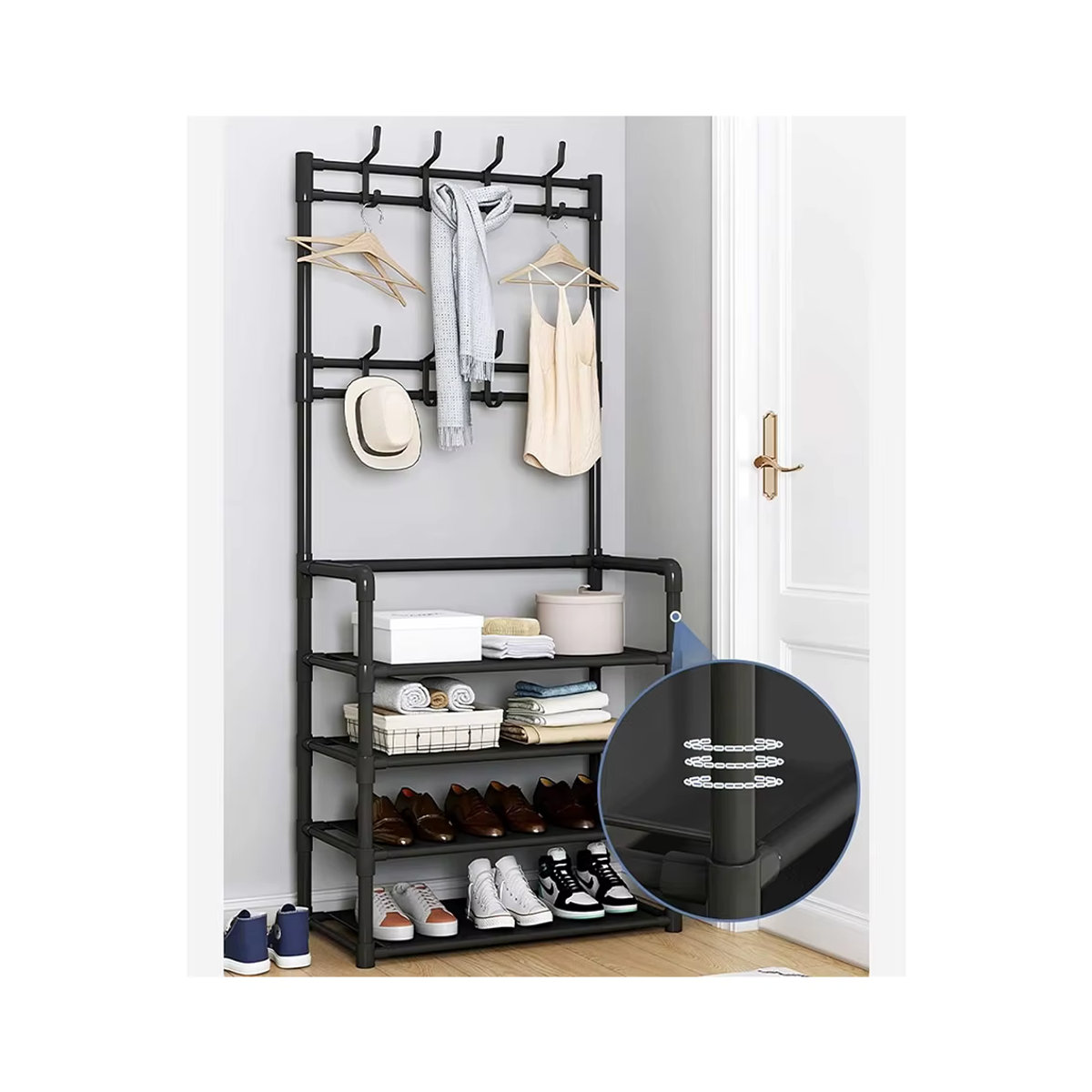 Untior Garderobenständer aus Metall im minimalistischen Design mit 8 Haken, Weiß oder Schwarz, Breite: 60 cm - Bild 7
