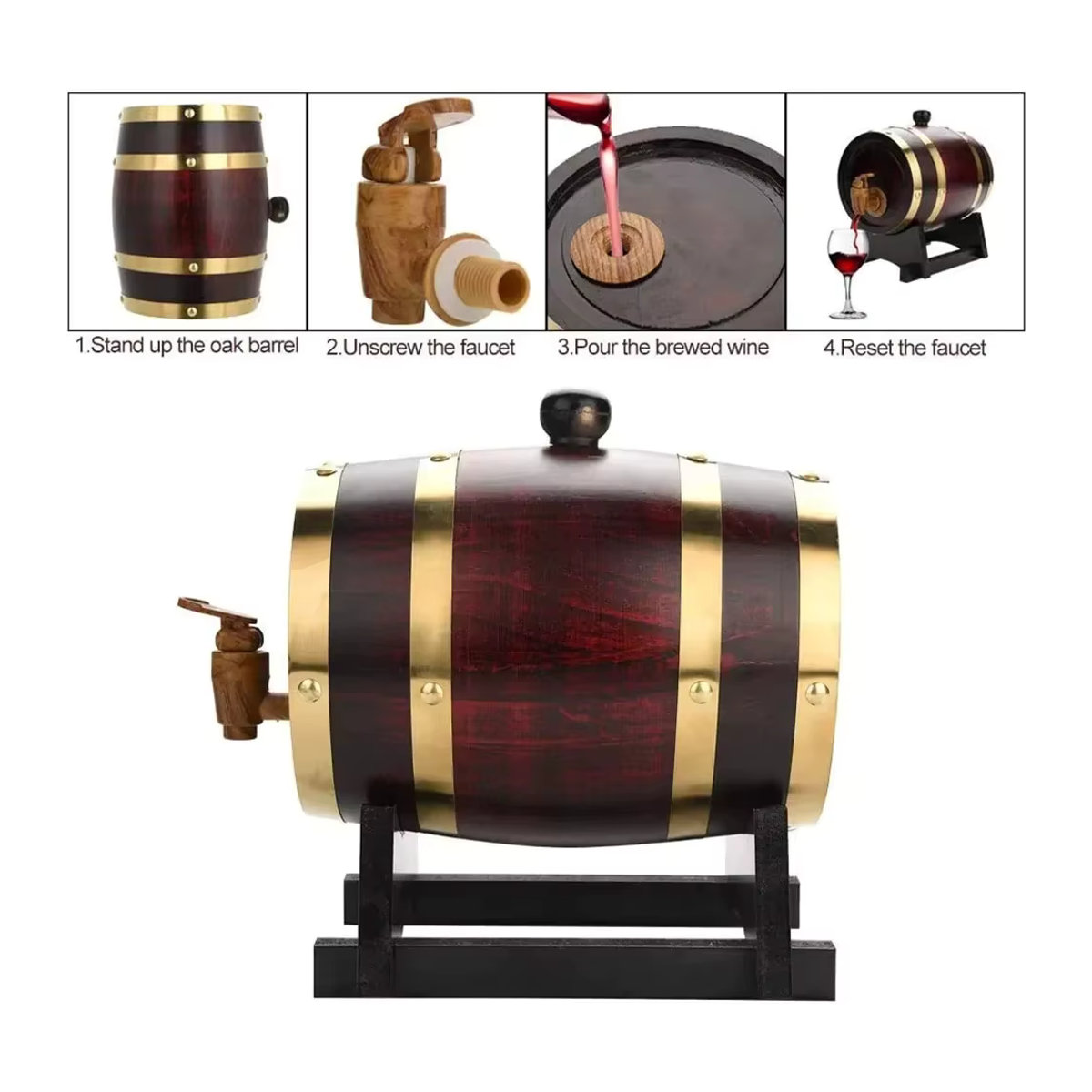 Untior Holz Weinfass Vintage Eiche Braun zur Lagerung von Wein, Bier oder Whisky - Bild 3