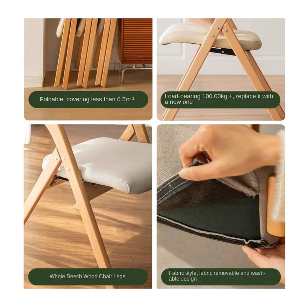 UOSU MOMO Klappstuhl aus Massivholz in Skandinavischem Design, stapelbarer Esszimmerstuhl und Liegestuhl in Rot oder Beige - Bild 3