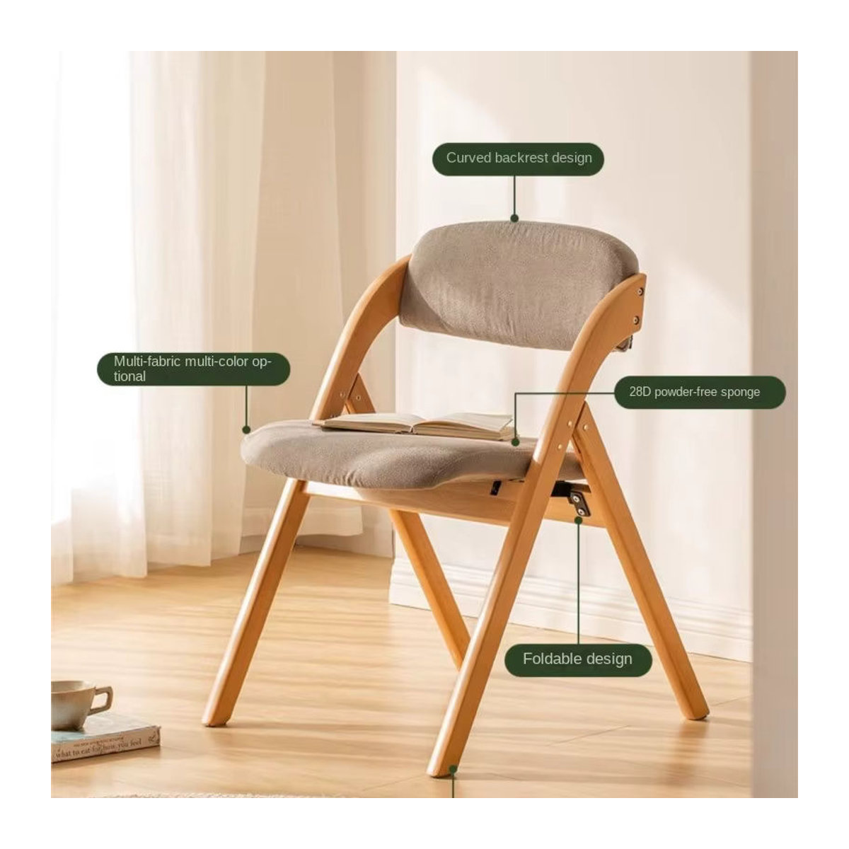 UOSU MOMO Klappstuhl aus Massivholz in Skandinavischem Design, stapelbarer Esszimmerstuhl und Liegestuhl in Rot oder Beige - Bild 4
