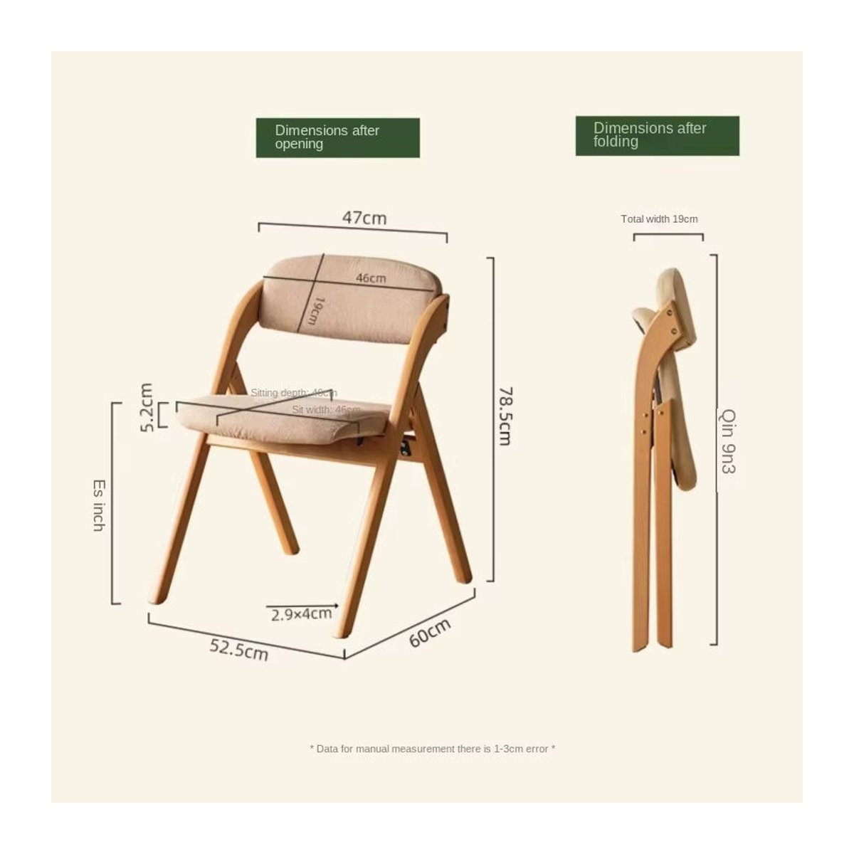 UOSU MOMO Klappstuhl aus Massivholz in Skandinavischem Design, stapelbarer Esszimmerstuhl und Liegestuhl in Rot oder Beige - Bild 5