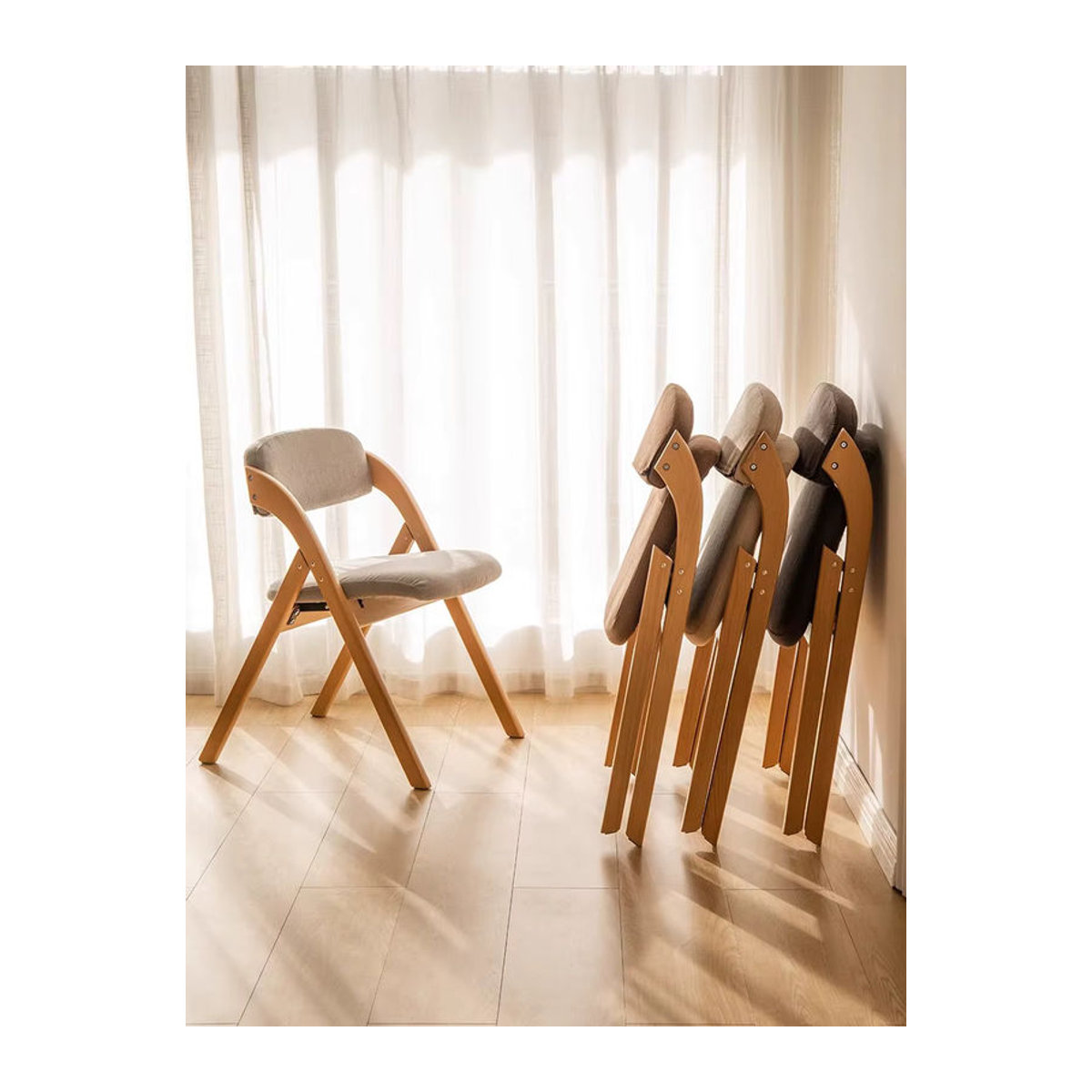 UOSU MOMO Klappstuhl aus Massivholz in Skandinavischem Design, stapelbarer Esszimmerstuhl und Liegestuhl in Rot oder Beige - Bild 6