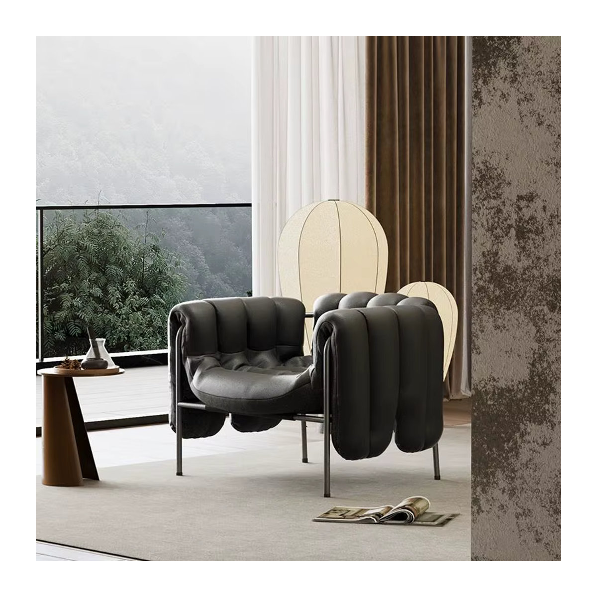 UOSU MOMO Loungesessel aus Kunstleder in Schwarz im modernen Retro-Design - Bild 2