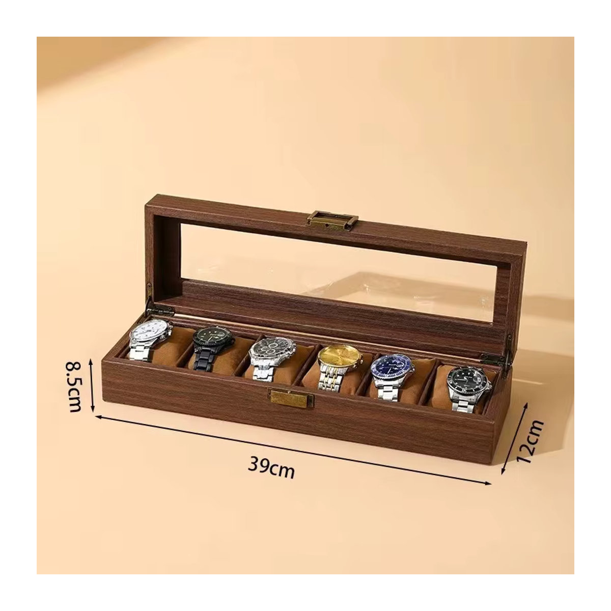 UOSU Retro Uhrenbox aus Leder und Holz in Braun mit transparentem Fenster zur Aufbewahrung und Präsentation - Bild 3