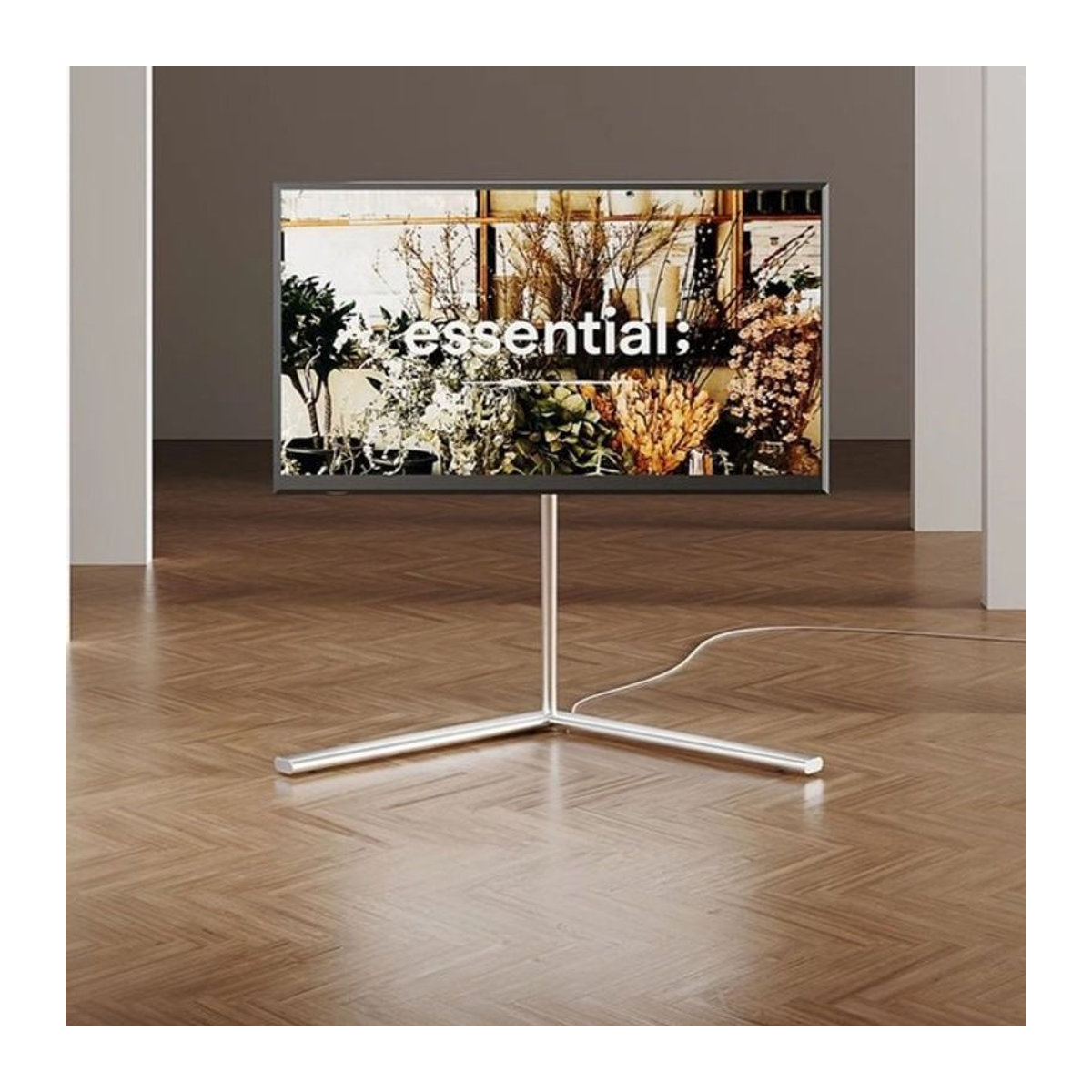 UOSU TV-Ständer MOMO bodenstehend und beweglich in Silber aus Metall mit Rollen für 55 bis 65 Zoll im minimalistischen Design - Bild 1