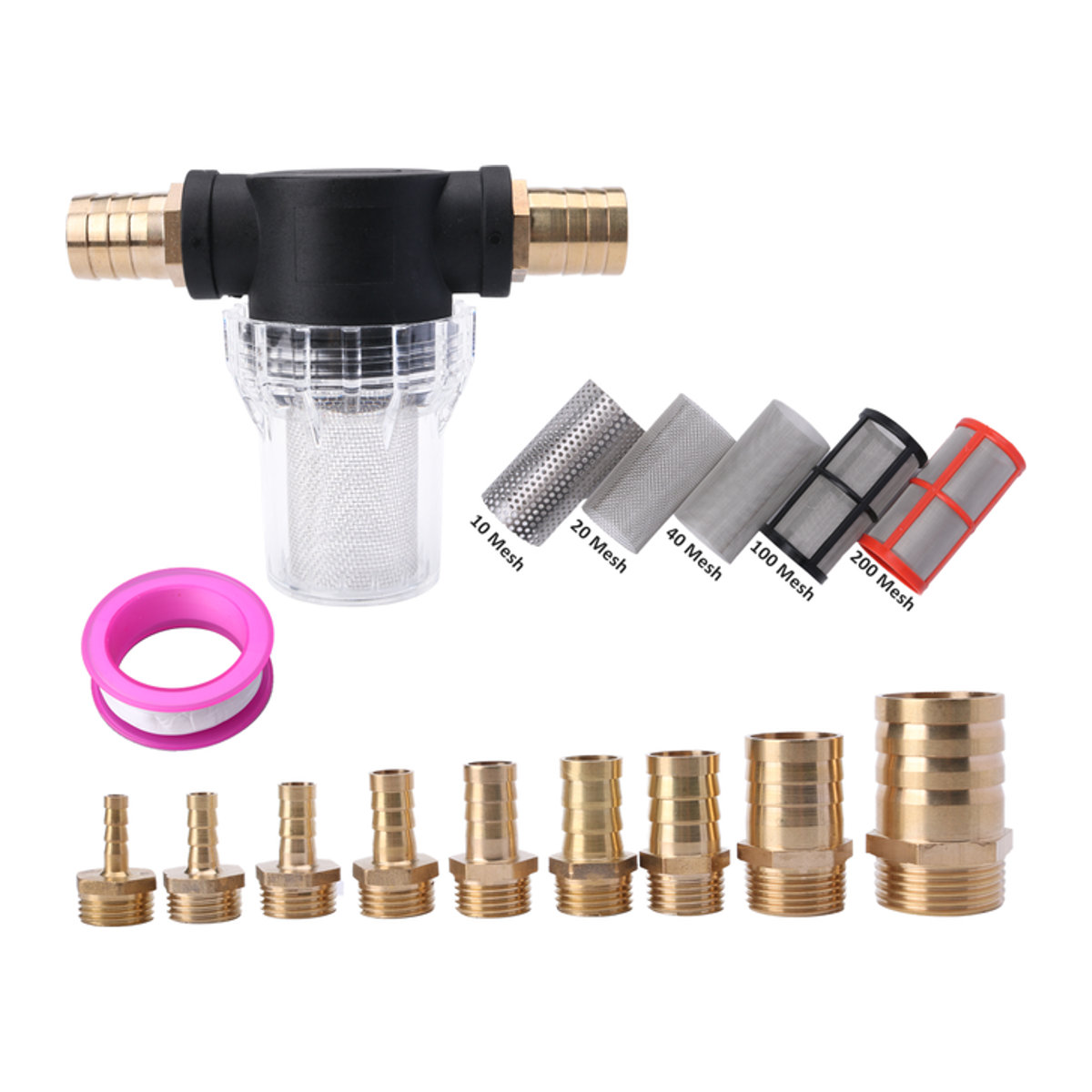 UP-CLOUD Messing Pagoden-Schlauchfilter für Gartenbewässerung und Aquarium in Gold und Multicolor, Durchmesser: 6 mm bis 32 mm - Bild 1