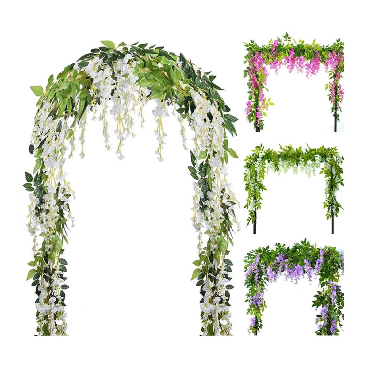 Üppige künstliche Glyzinien-Blumengirlande in Lila und Weiß für Garten, Hochzeit und Dekoration, hängend, Länge: 180 cm - Bild 1