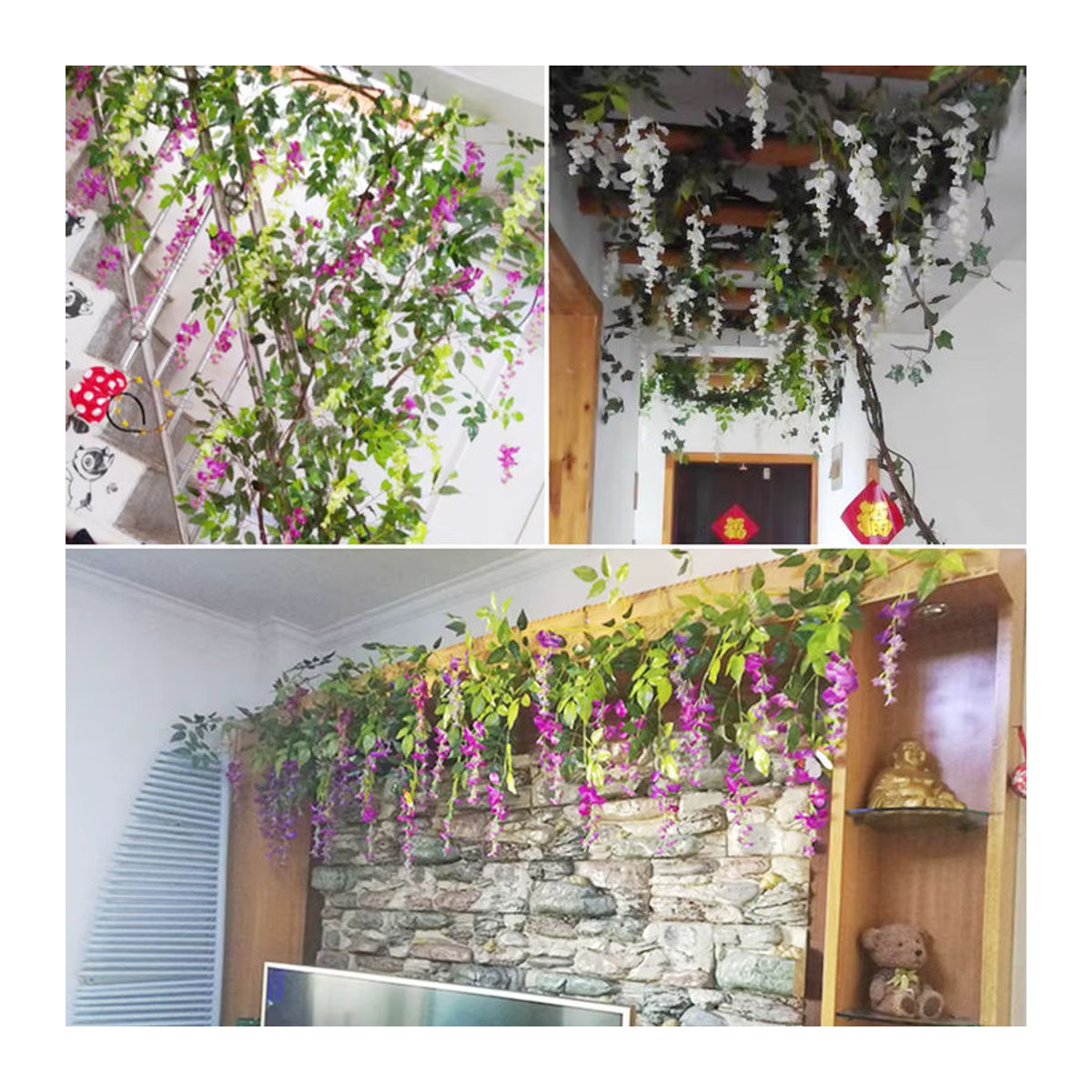 Üppige künstliche Glyzinien-Blumengirlande in Lila und Weiß für Garten, Hochzeit und Dekoration, hängend, Länge: 180 cm - Bild 4