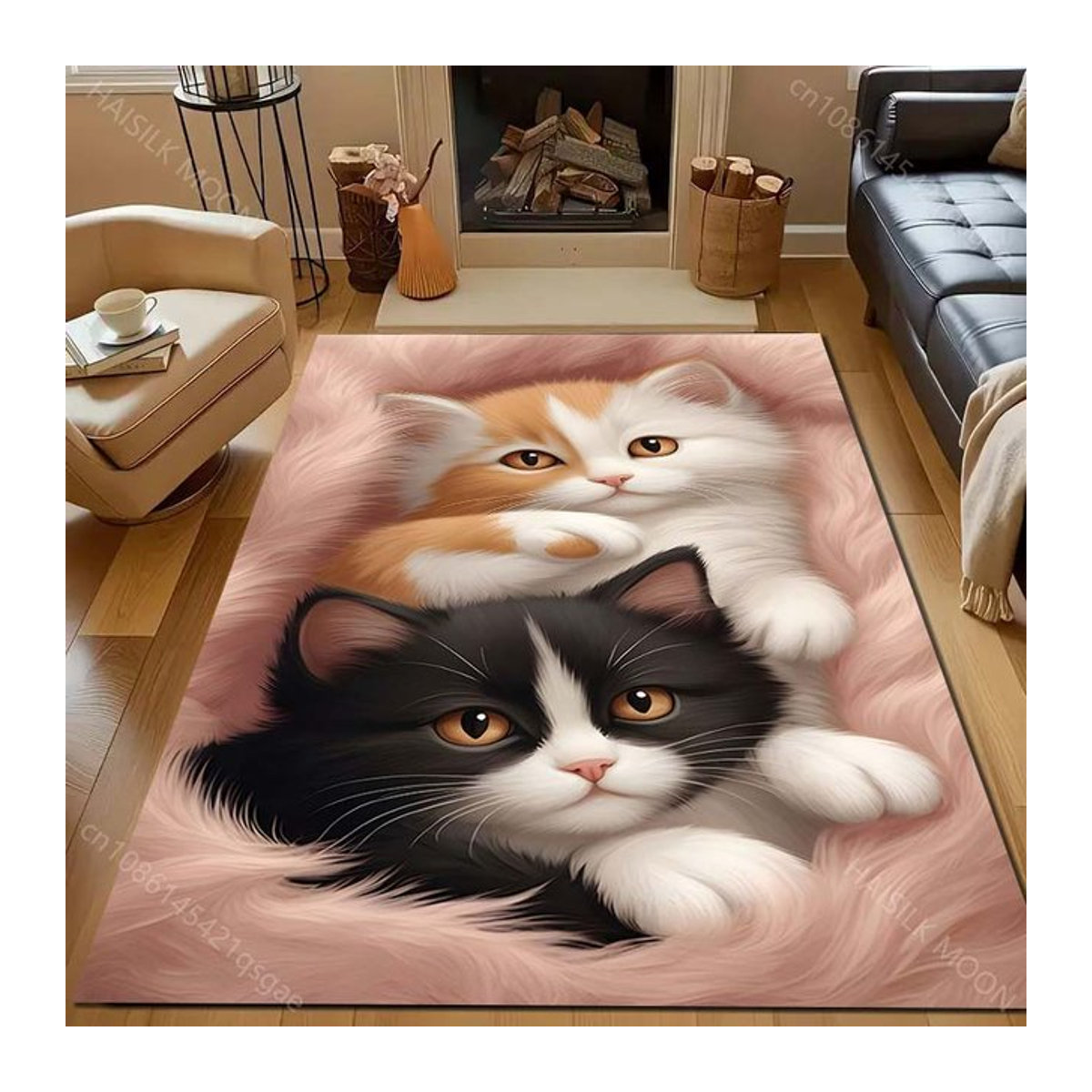 UQIDEHOME Bereichsteppich mit süßem Kätzchen-Print in Rosa, B/T: 130 x 90 cm - Bild 1