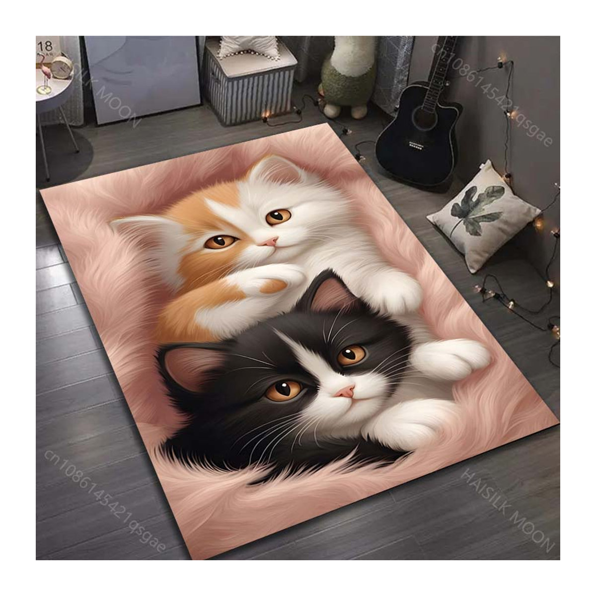 UQIDEHOME Bereichsteppich mit süßem Kätzchen-Print in Rosa, B/T: 130 x 90 cm - Bild 2