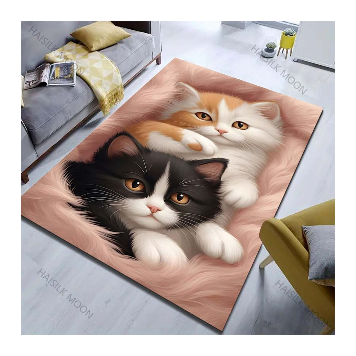 UQIDEHOME Bereichsteppich mit süßem Kätzchen-Print in Rosa, B/T: 130 x 90 cm - Bild 3