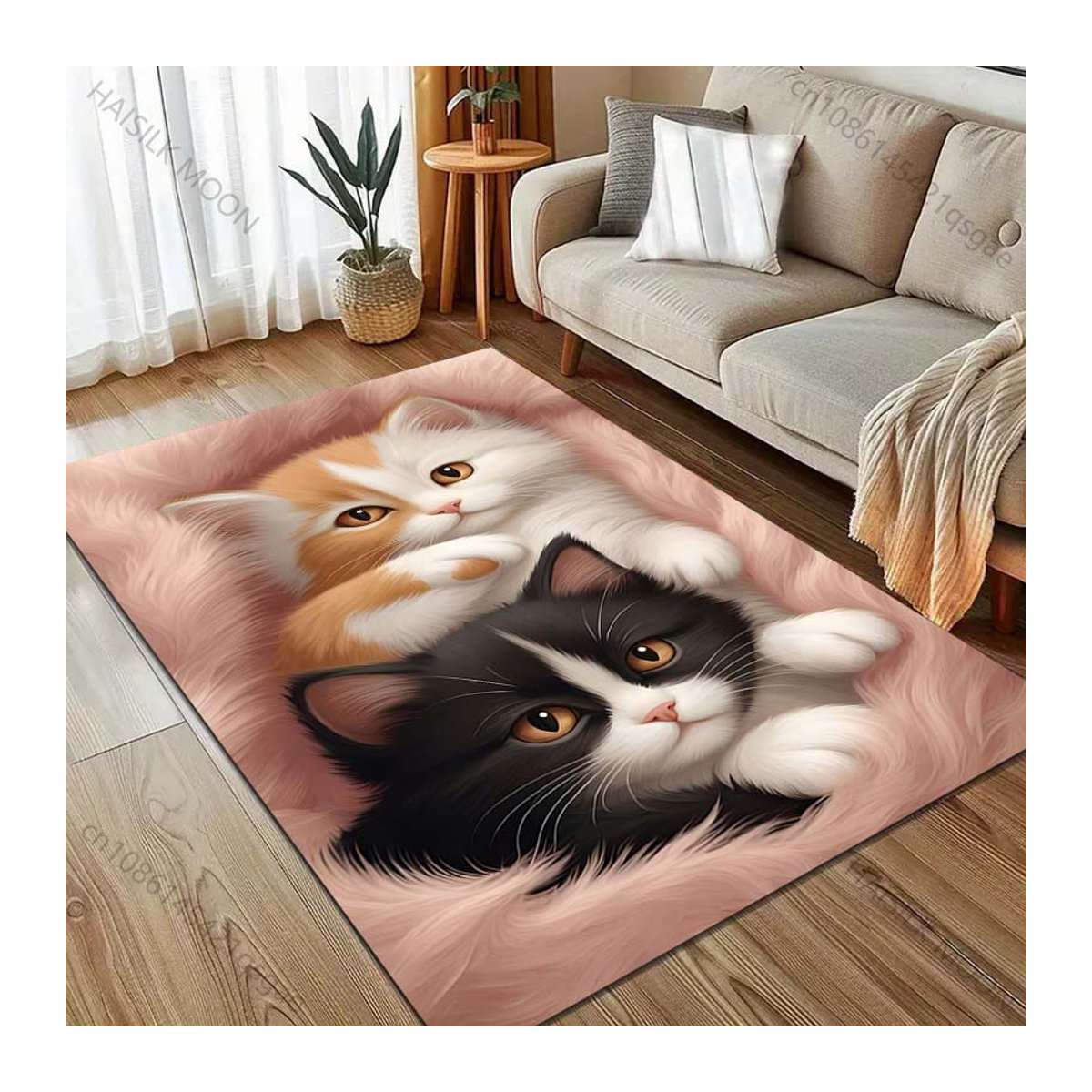 UQIDEHOME Bereichsteppich mit süßem Kätzchen-Print in Rosa, B/T: 130 x 90 cm - Bild 4