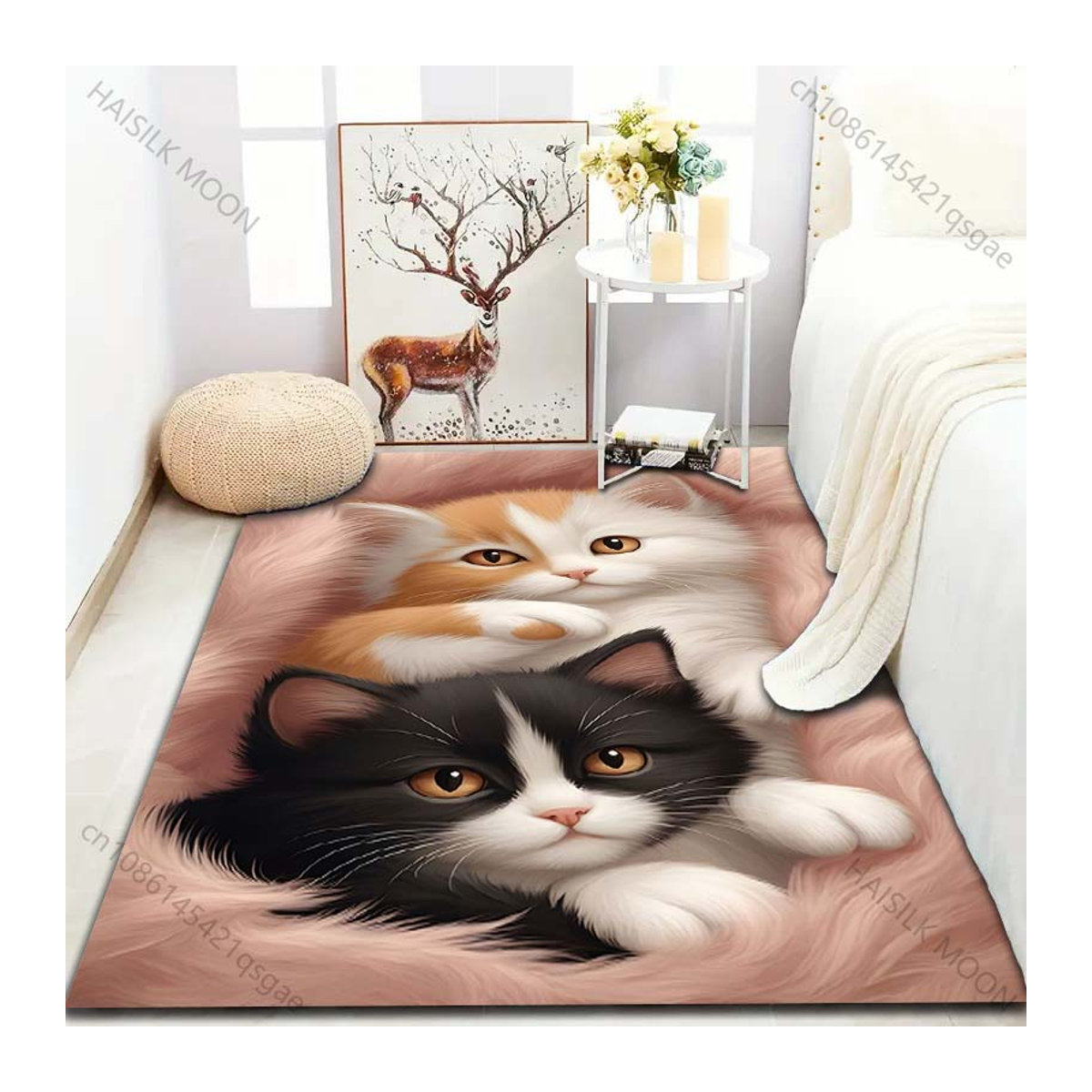 UQIDEHOME Bereichsteppich mit süßem Kätzchen-Print in Rosa, B/T: 130 x 90 cm - Bild 5