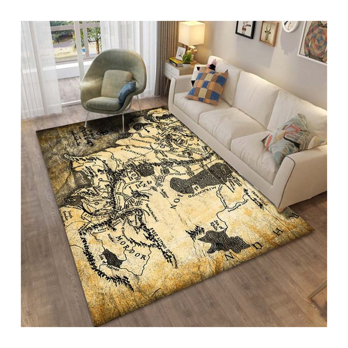 UQIDEHOME Bereichsteppich Mittelerde Karten Ring Muster in Beige, rutschfeste Bodenmatte für Wohnzimmer und Schlafzimmer, B/T: 90 x 60 cm - Bild 1