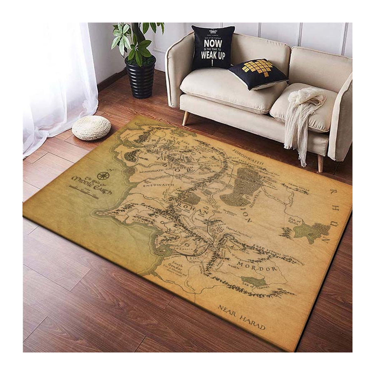 UQIDEHOME Bereichsteppich Mittelerde Karten Ring Muster in Beige, rutschfeste Bodenmatte für Wohnzimmer und Schlafzimmer, B/T: 90 x 60 cm - Bild 2