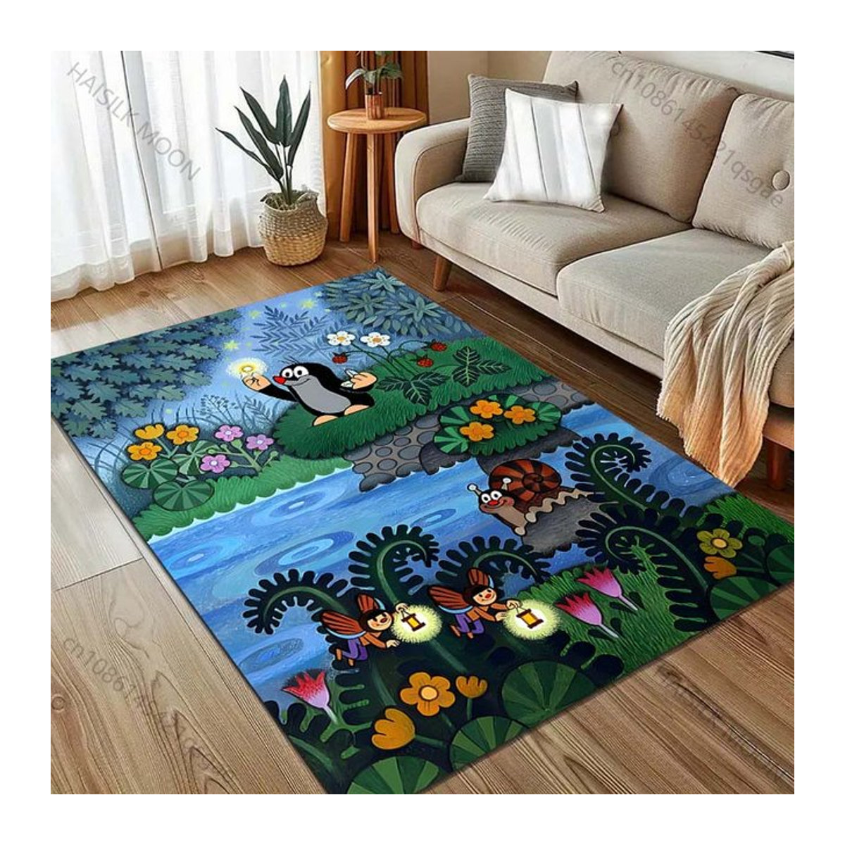 UQIDEHOME Cartoon Teppich mit Maulwurf-Print, mehrfarbig, B/T: 60 x 40 cm - Bild 1