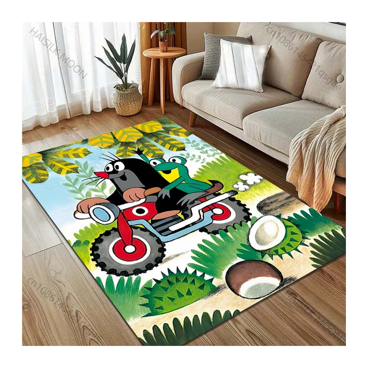 UQIDEHOME Cartoon Teppich mit Maulwurf-Print, rutschfeste Bodenmatte für Wohnzimmer und Schlafzimmer, mehrfarbig, B/T: 60 x 40 cm - Bild 1