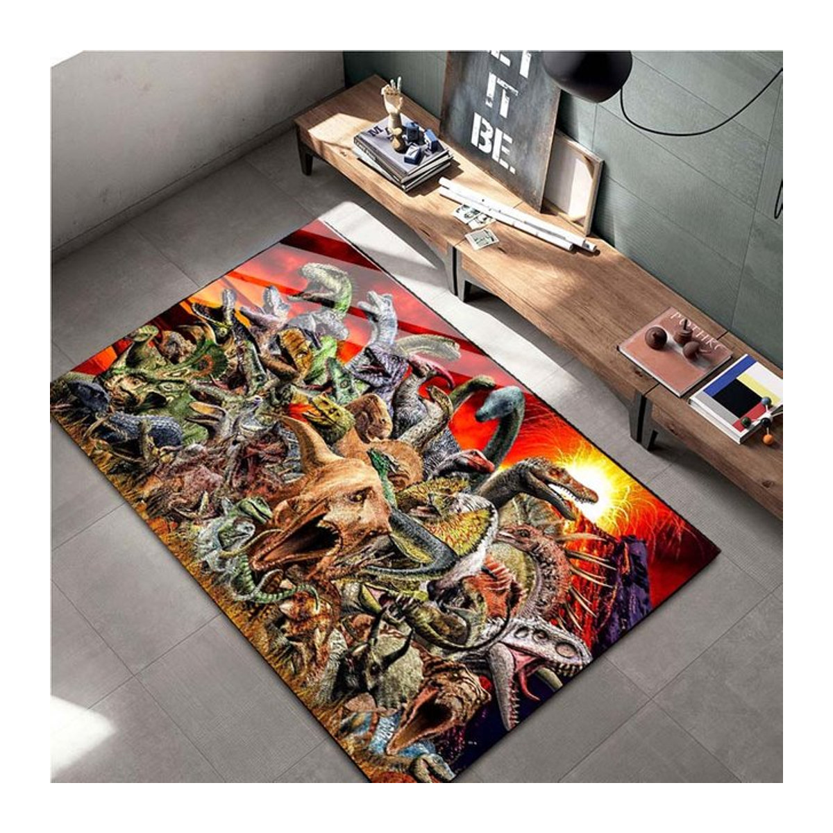 UQIDEHOME Jurassic Park Dinosaurier Bereichsteppich für Kinder, rutschfeste Bodenmatte für Wohnzimmer und Schlafzimmer, mehrfarbig, B/T: 90 x 60 cm - Bild 1