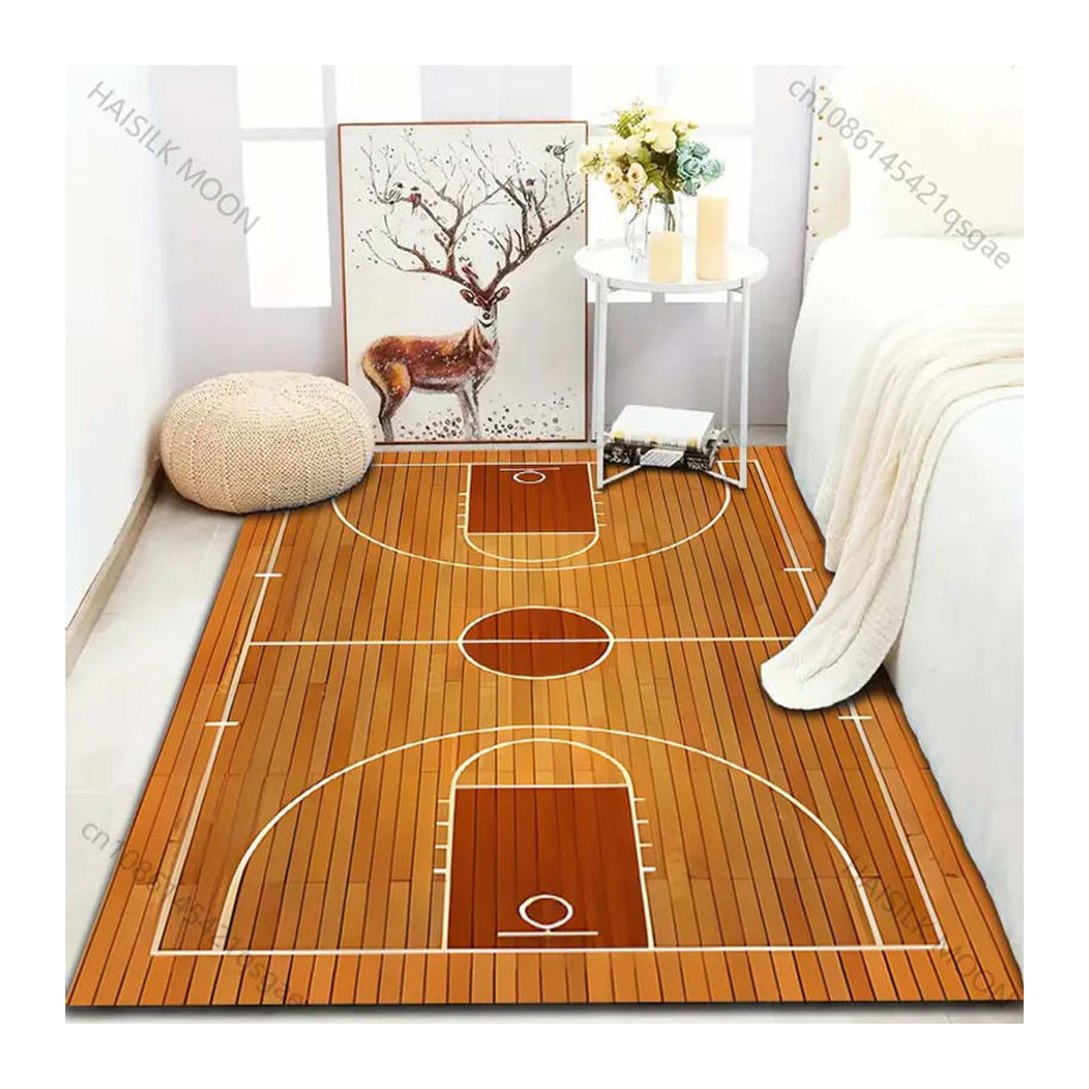 UQIDEHOME Teppich mit Holzbasketballfeld-Druck in Braun, maschinenwaschbar, B/T: 120 x 160 cm - Bild 2