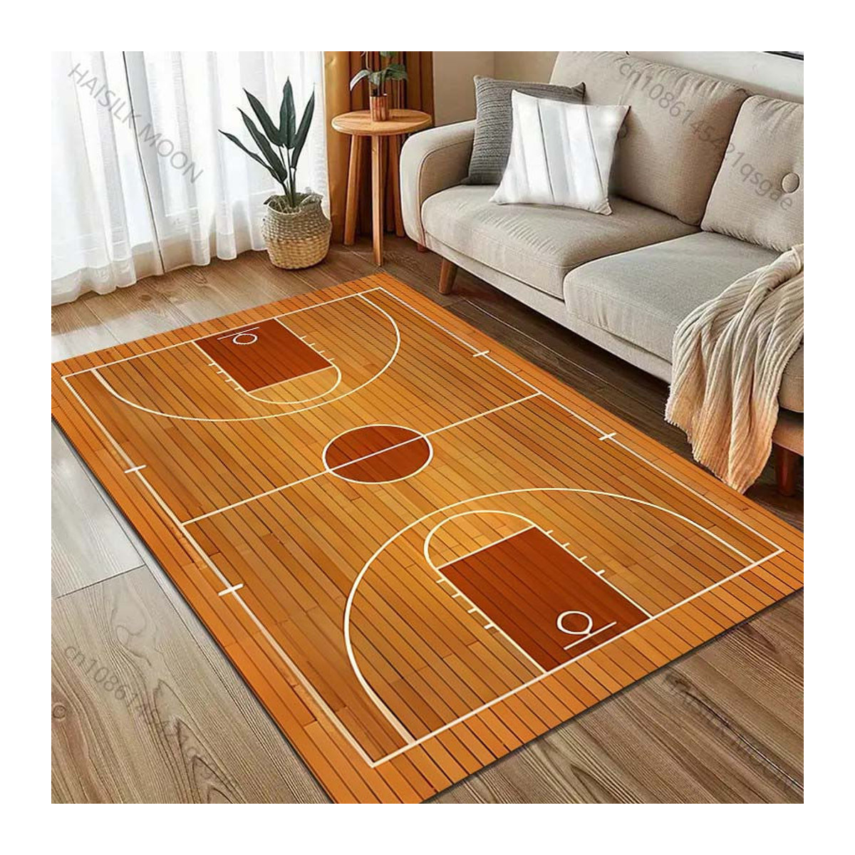 UQIDEHOME Teppich mit Holzbasketballfeld-Druck in Braun, maschinenwaschbar, B/T: 130 x 90 cm - Bild 2