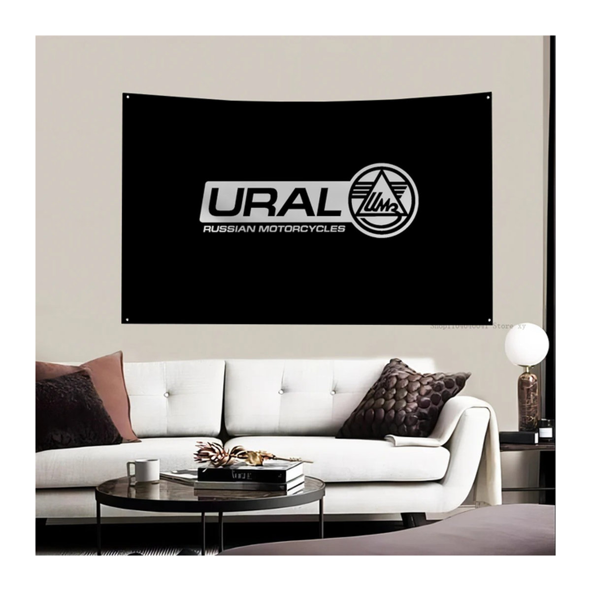 Ural Racing Motorrad Flagge aus Textil in Schwarz mit 4 Löchern für Outdoor und Zimmer, B: 70 cm, H: 50 cm - Bild 1
