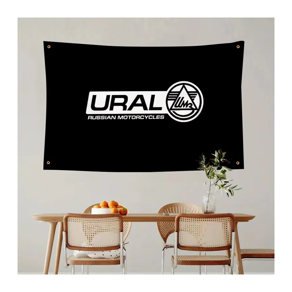 Ural Racing Motorrad Flagge aus Textil in Schwarz mit 4 Löchern für Outdoor und Zimmer, B: 70 cm, H: 50 cm - Bild 2