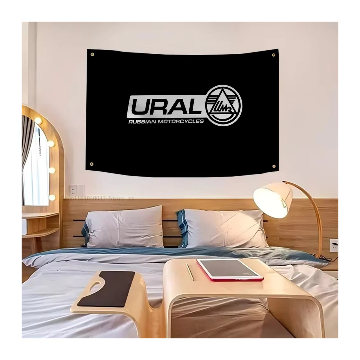 Ural Racing Motorrad Flagge aus Textil in Schwarz mit 4 Löchern für Outdoor und Zimmer, B: 70 cm, H: 50 cm - Bild 3