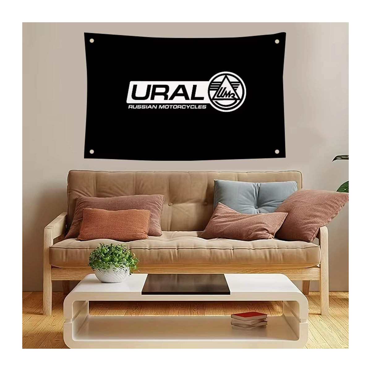 Ural Racing Motorrad Flagge aus Textil in Schwarz mit 4 Löchern für Outdoor und Zimmer, B: 70 cm, H: 50 cm - Bild 4