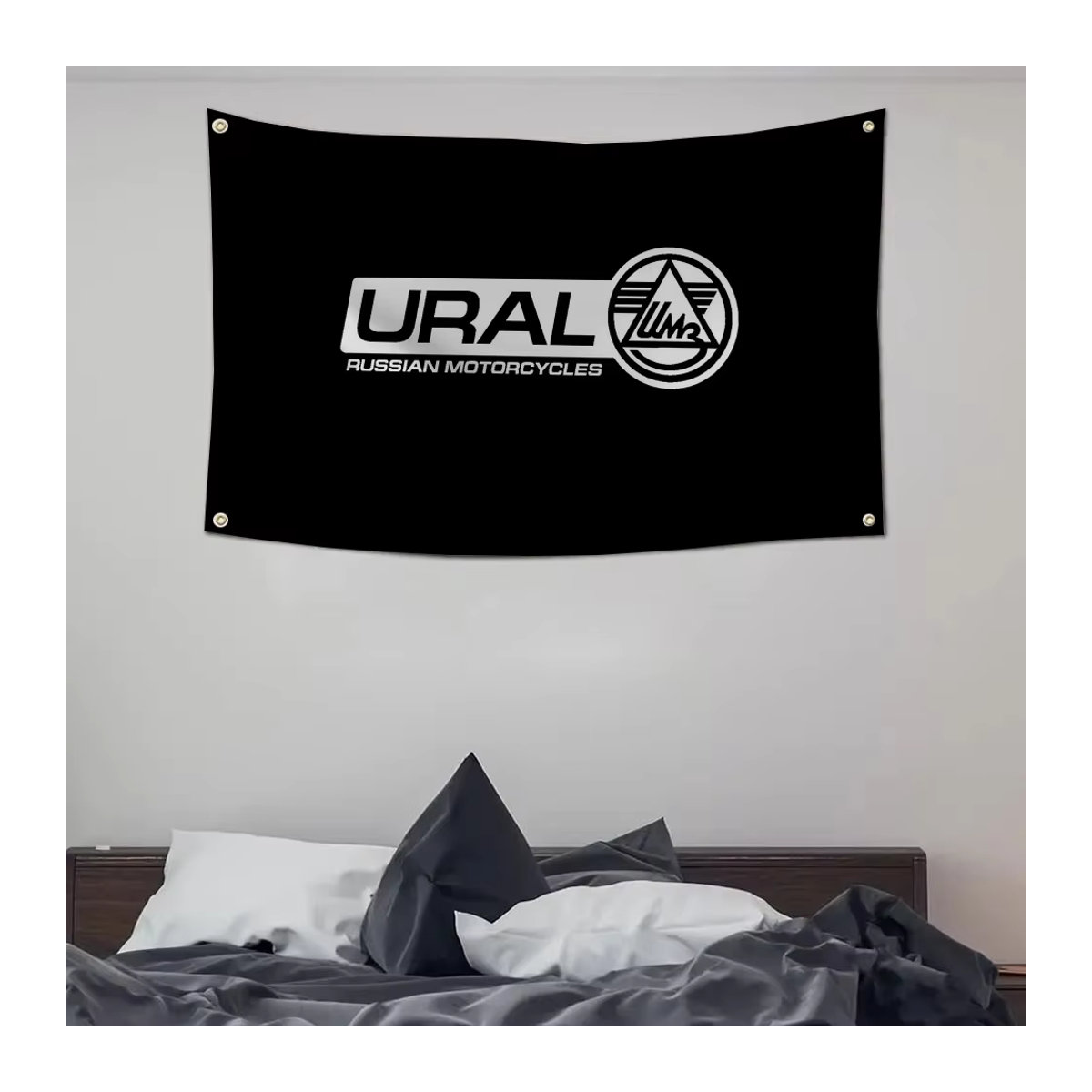 Ural Racing Motorrad Flagge aus Textil in Schwarz mit 4 Löchern für Outdoor und Zimmer, B: 70 cm, H: 50 cm - Bild 5