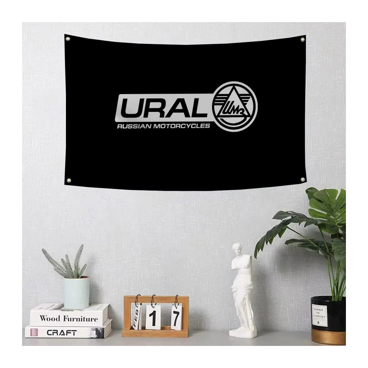 Ural Racing Motorrad Flagge aus Textil in Schwarz mit 4 Löchern für Outdoor und Zimmer, B: 70 cm, H: 50 cm - Bild 6