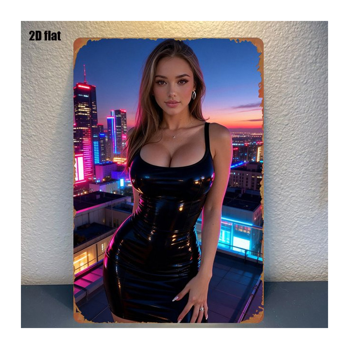 URMYTH Metallschild Night City Skyline Wanddekoration mehrfarbig B/H: 30,5 x 20,3 cm - Bild 1