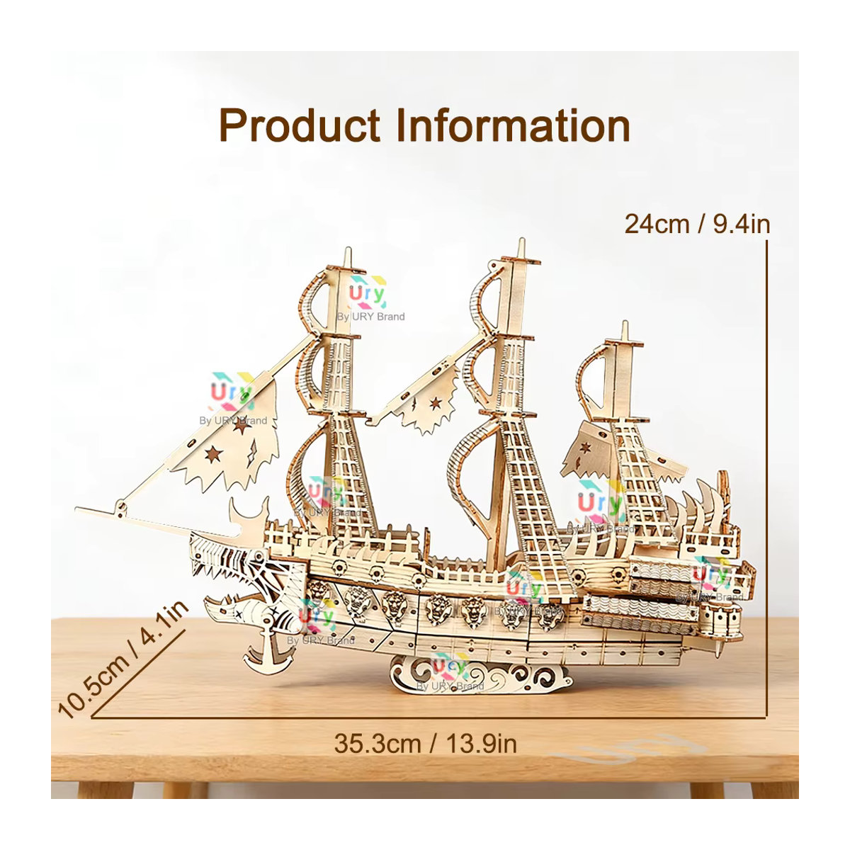 Ury DIY 3D Holzpuzzle Geister-Piratenschiff im Retro-Stil, braun - Bild 2