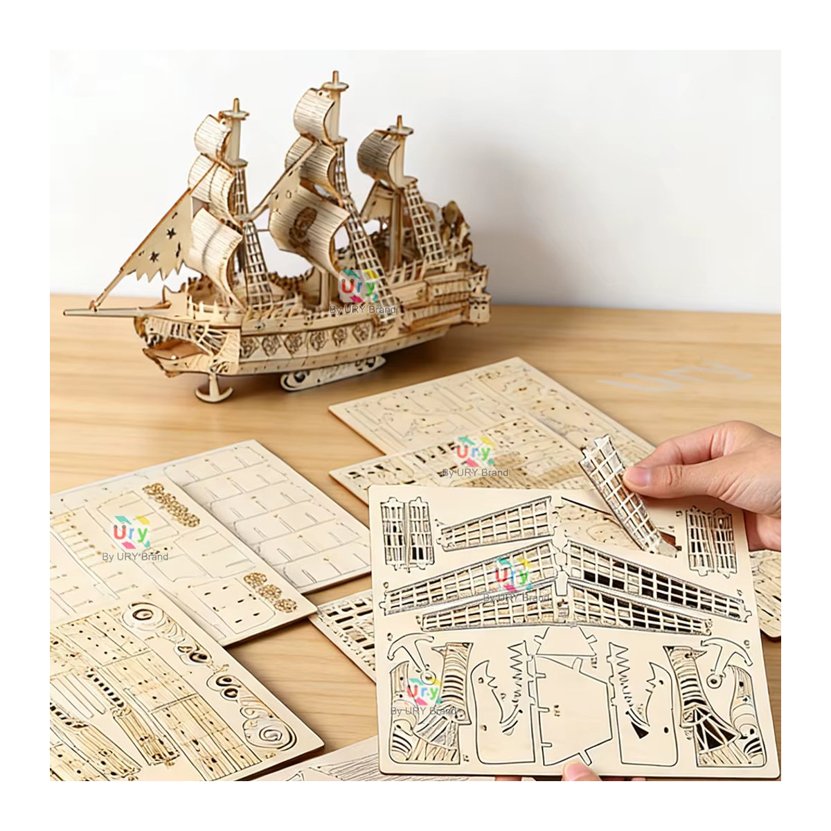 Ury DIY 3D Holzpuzzle Geister-Piratenschiff im Retro-Stil, braun - Bild 4