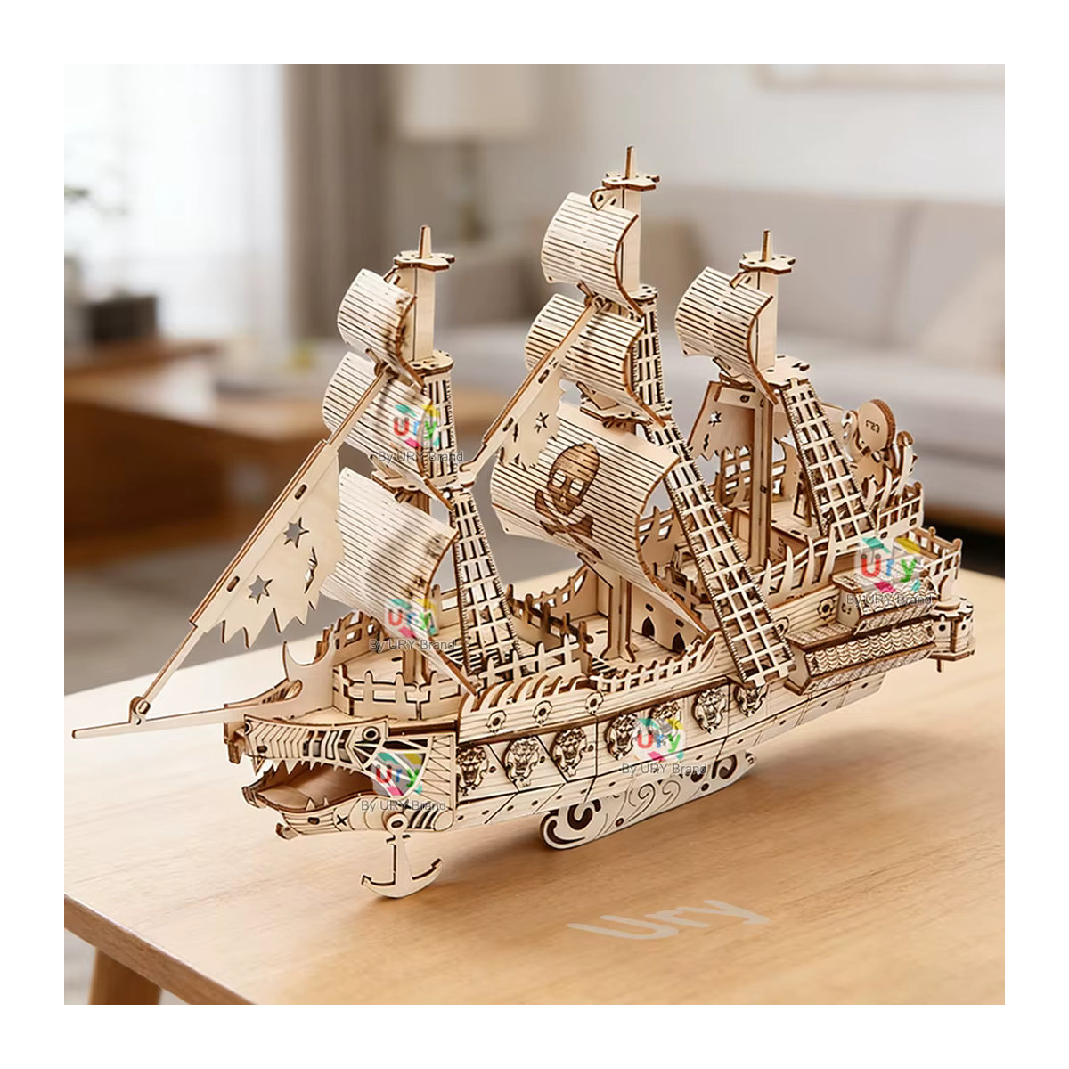 Ury DIY 3D Holzpuzzle Geister-Piratenschiff im Retro-Stil, braun - Bild 5