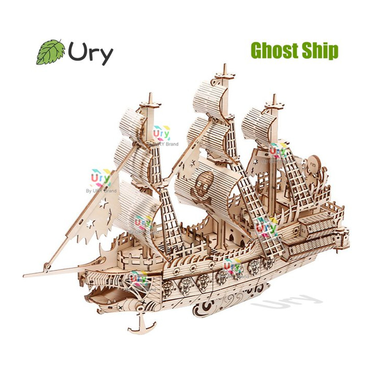Ury DIY 3D Piratenschiff Modell aus Holz in Beige im Retro-Stil als handgemachtes Set für Kinder und zur Dekoration - Bild 1