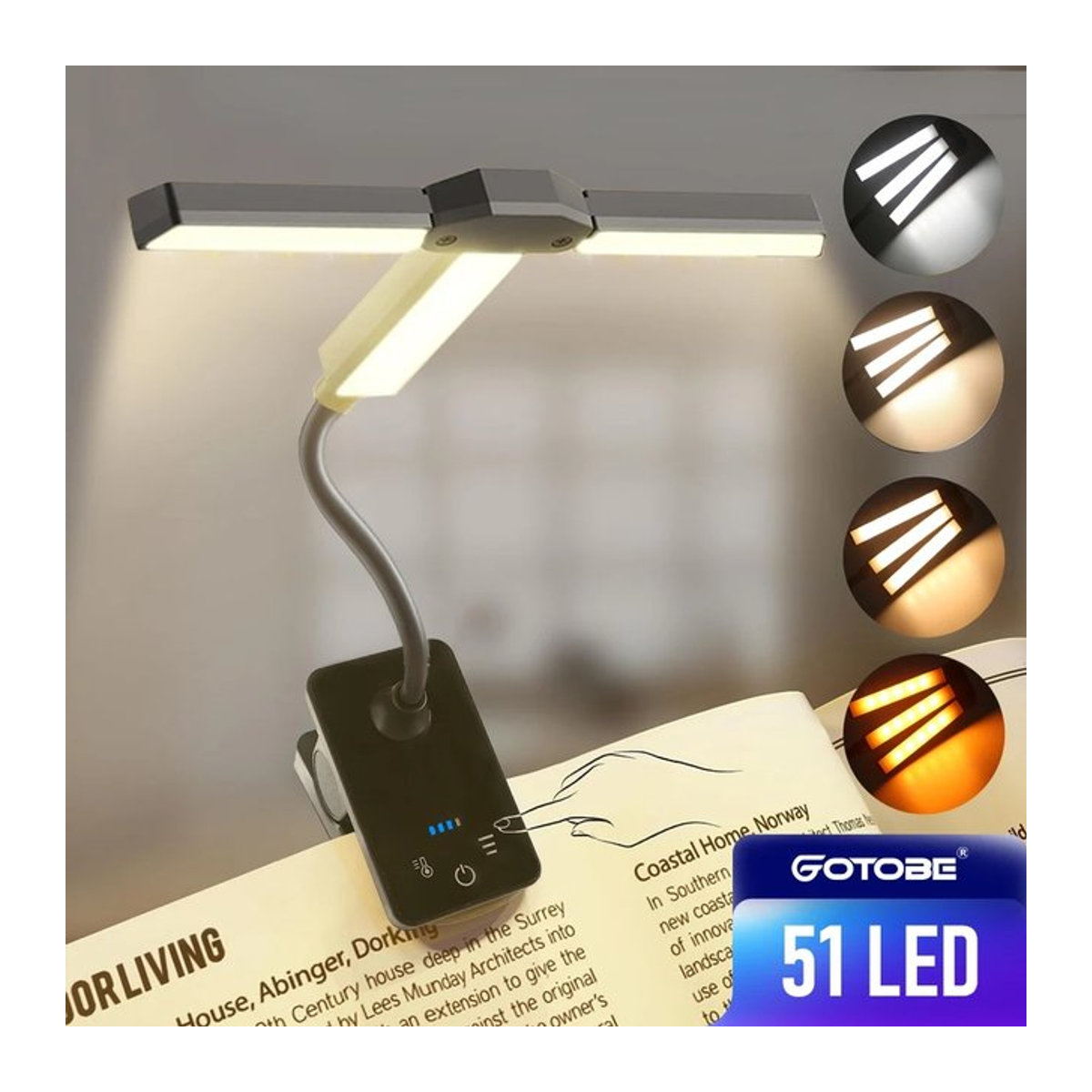 USB Aufladbare LED Clip Buch Lampe Minimalistisch als Mini Leselicht und Nachtlicht für Kinder und Desktop - Bild 1