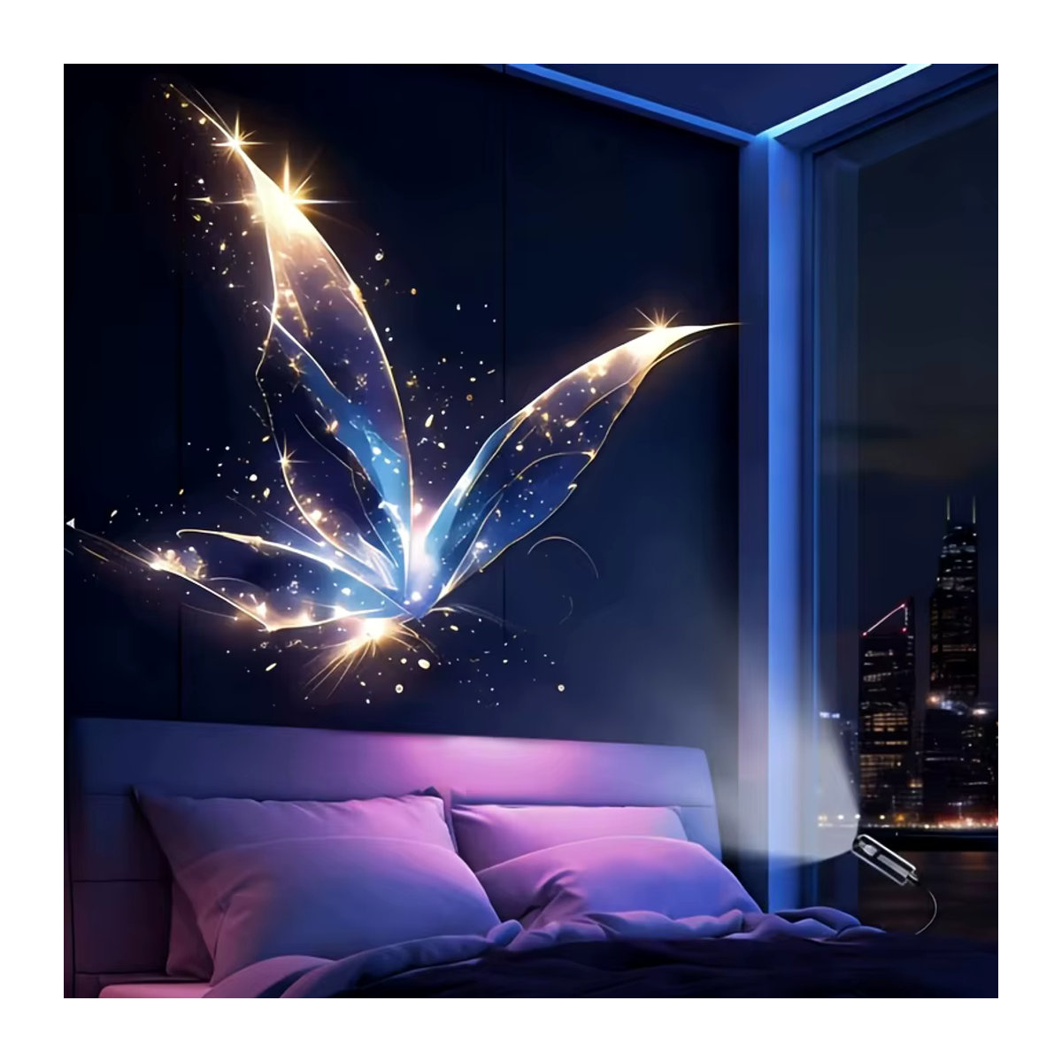 USB-betriebene LED-Projektionsnachtlampe in Schwarz mit Ozean- und Schmetterlingsmustern für Schlafzimmer und Wohnzimmer - Bild 2